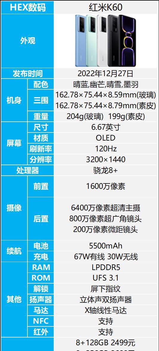 红米k60配置参数详情-红米k60手机详细介绍(图1)